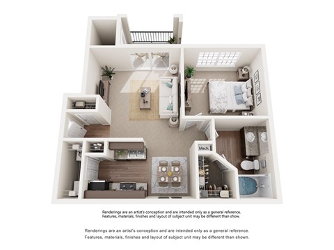 Floor plan for 1 bed, 1 bath, 692 sqft